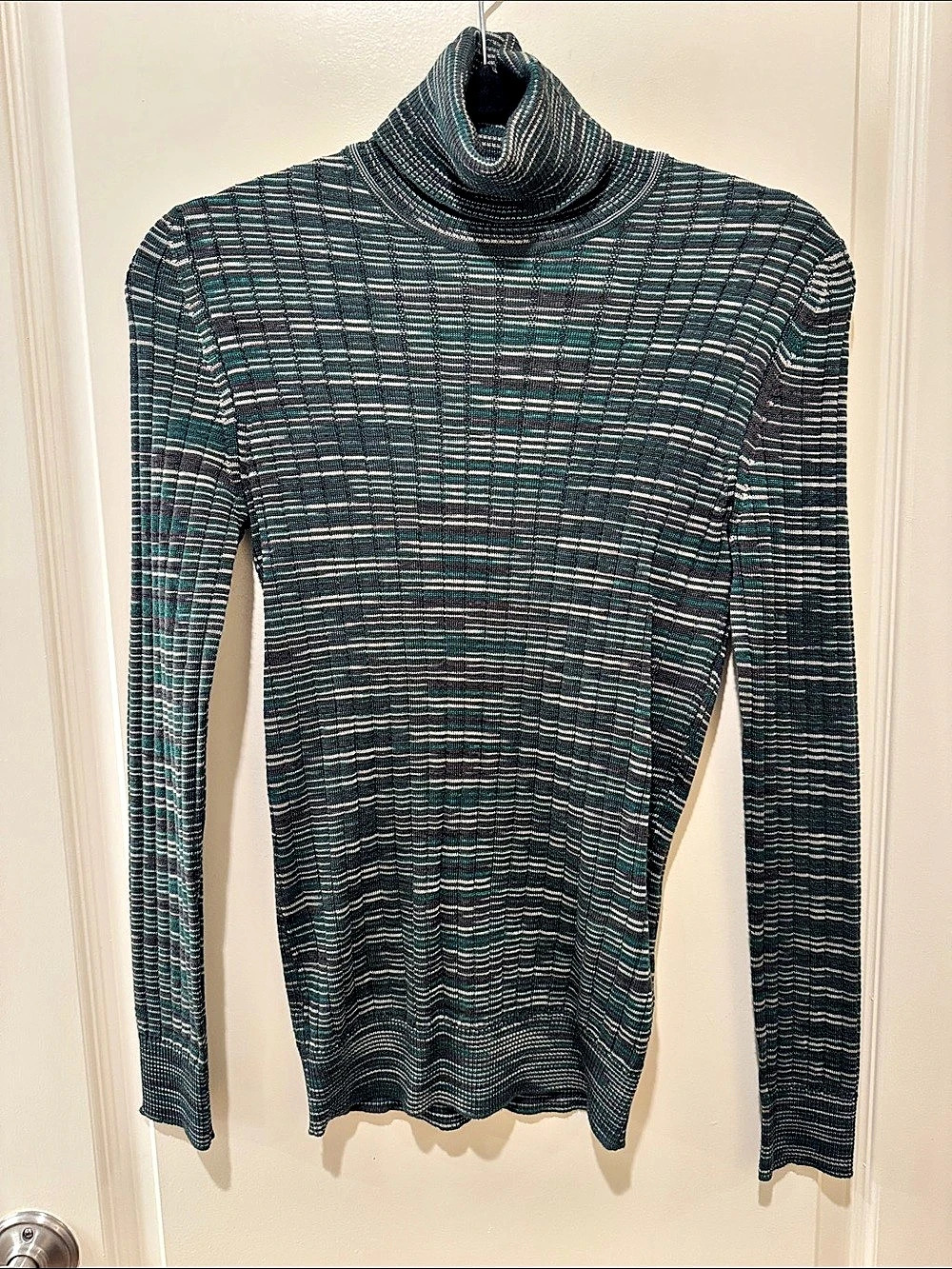 Missoni Striped Turtleneck Sweater in Green & Purple Size 38. Like new condition